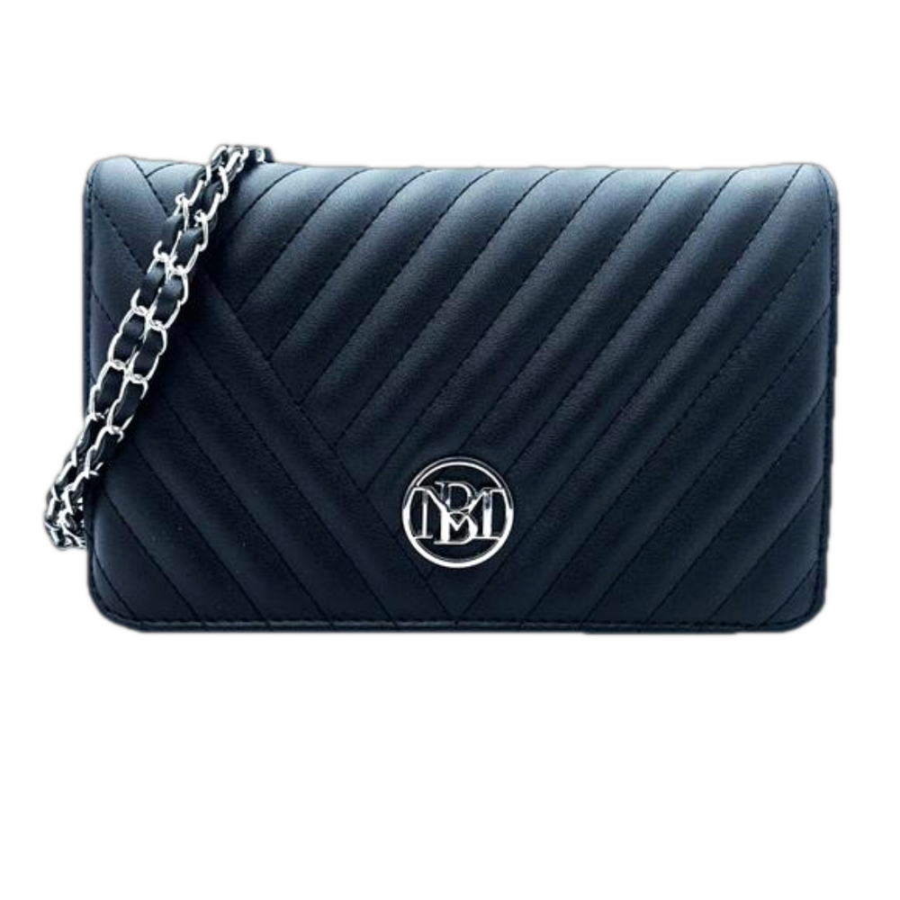 BADGLEY MISCHKA quilted stripe vegan crossbody bag with silver chain NWT
